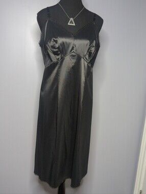 Vtg 60s 70s Van Raalte Black Nylon Lace Trim Slip Dress 40 Average